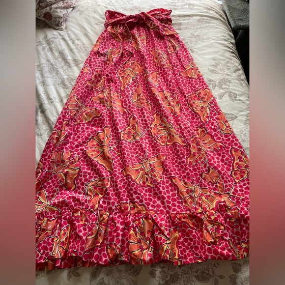 Vintage Lilly Pulitzer Pink Butterfly Print Belted Maxi Skirt 4 Small Beach Boho - Picture 1 of 7
